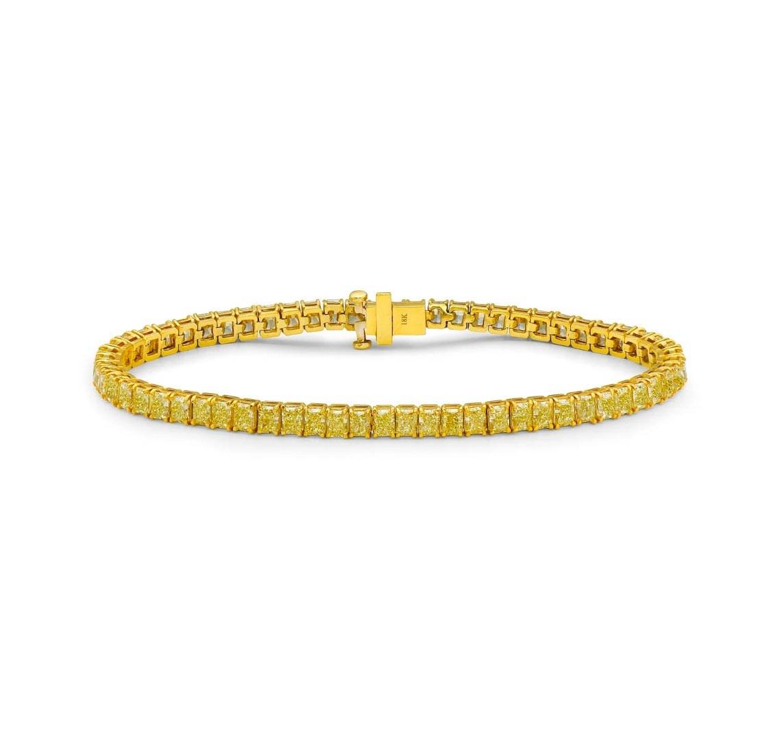 Elongated Radiant Yellow Diamond Tennis Bracelet